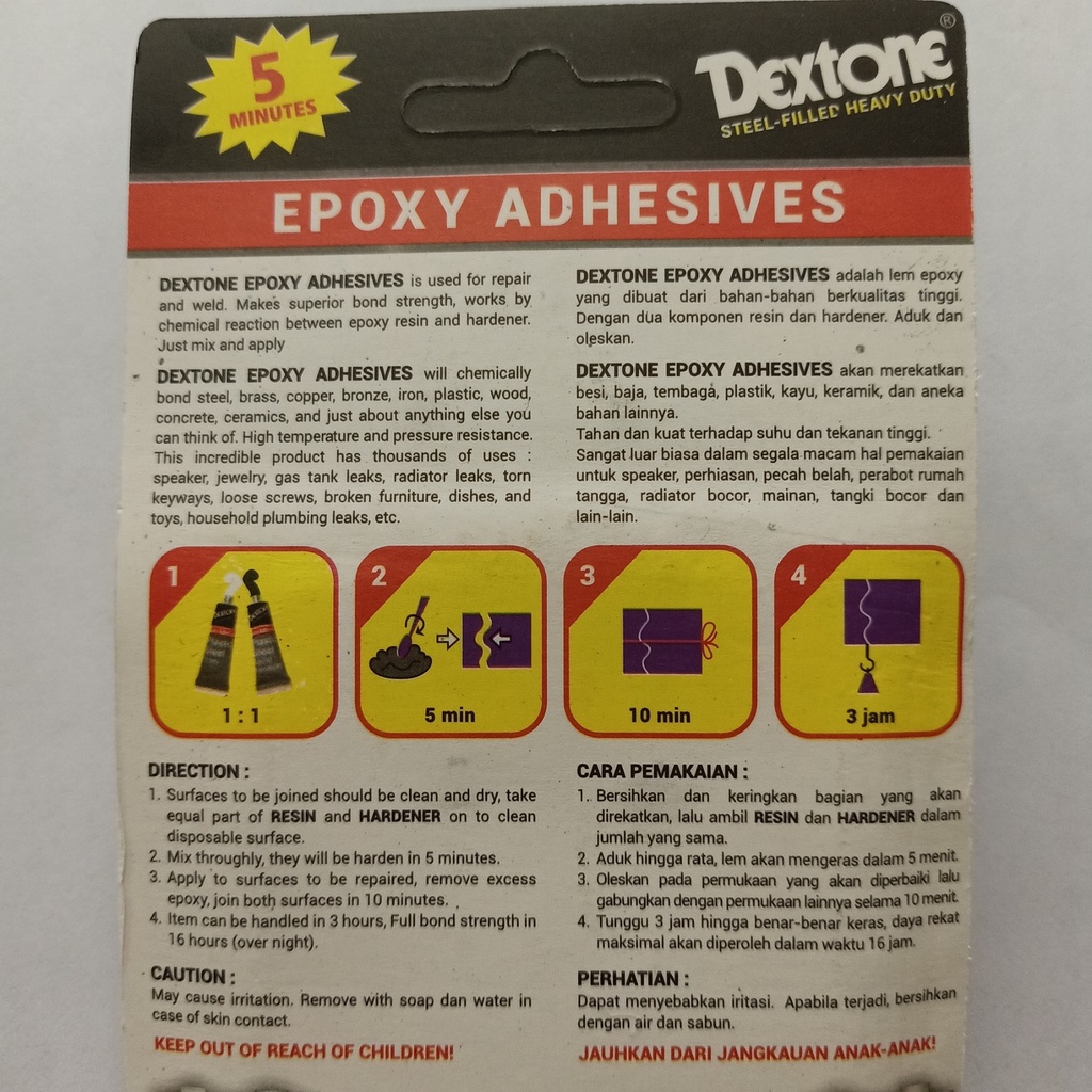 LEM DEXTONE EPOXY 5 menit 48 gram / Lem Besi Lem Kayu 5 minutes / Lem Serbaguna