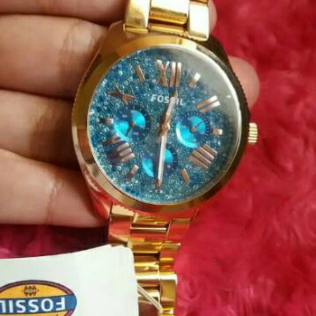 Jam Fossil Cecile AM4594 Blink Biru Rose Gold Tone