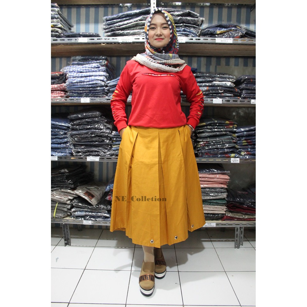 Rok Ring 7/8 Wanita Rok Rempel Bahan Katun Premium Warna Kuning Mustard