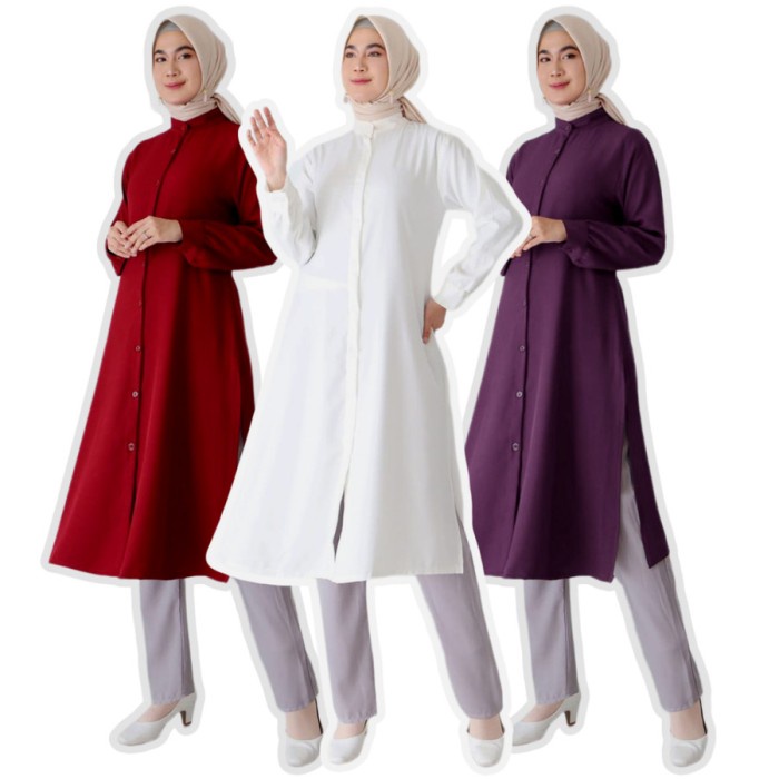Atasan Wanita Long Kancing depan 800 Tersedia Dalam 3 ukuran M L & XL WHITE M T9E6 Atasan Wanita Dre
