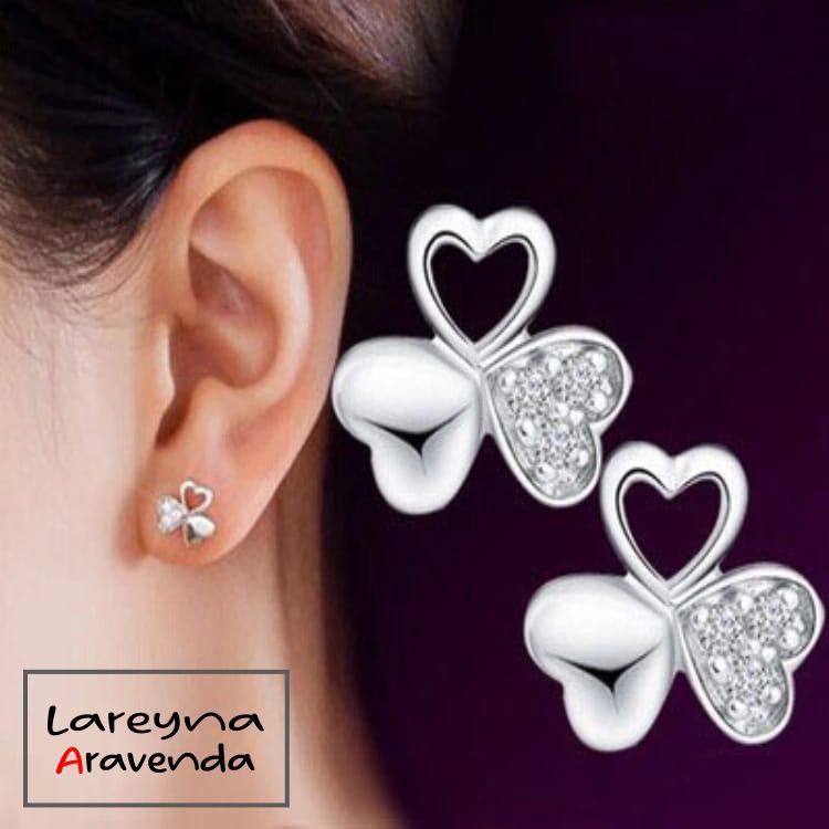 Anting Titanium Wanita Motif Clover Kristal Crystal AT002