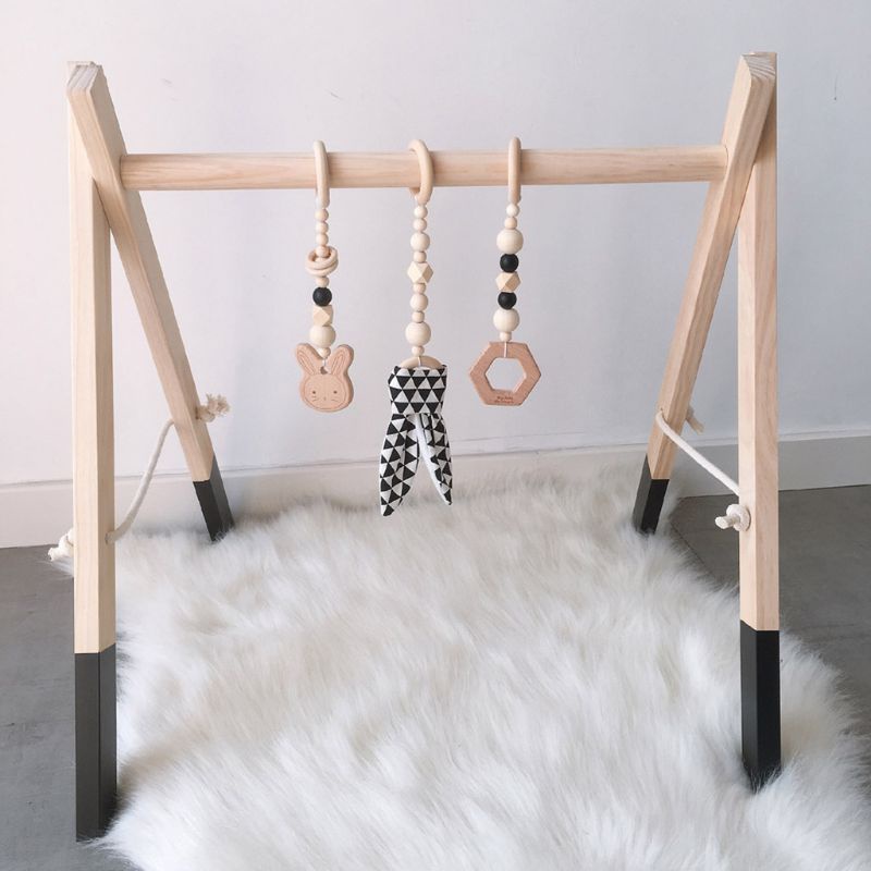 Mary 1 Set Mainan Rak Gym / Fitness Desain Kartun Telinga Kelinci Bahan Kayu Untuk Bayi / Anak