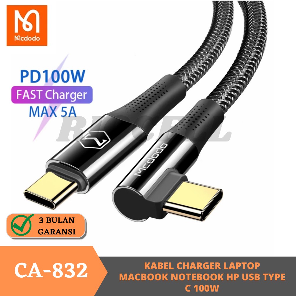 Mcdodo Kabel USB Type C To USB C 100W 5A PD FAST Support Macbook 1.2M &amp; 2M