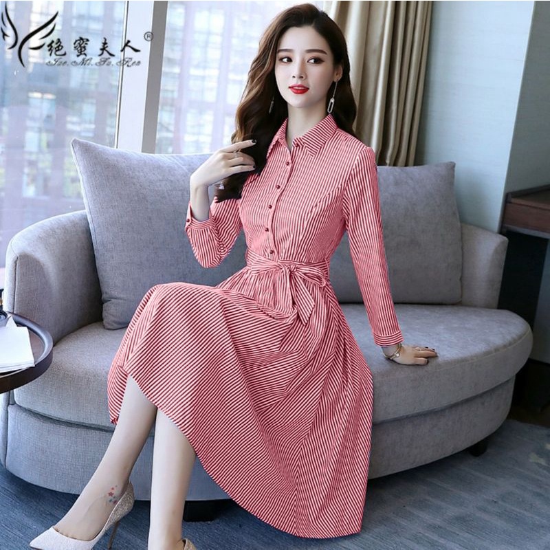 { THABI } DRES GELIA STRIPE / DRES LENGAN PANJANG / MINI DRESS KOREA / BAJU REMAJA / DRESS WANITA KO