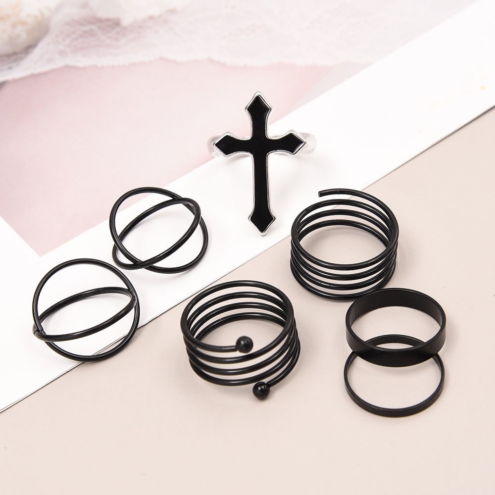 3 / 6Pcs / Set Cincin Jari Model Terbuka Tipis Dapat Disesuaikan Warna Hitam Gaya Vintage Punk Untuk Hadiah