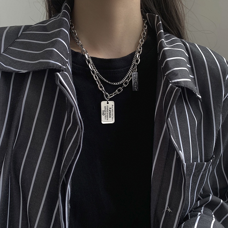 Baja Titanium huruf double layer twin kalung wanita ins populer Net Merah hip hop gaya Eropa dan Ame