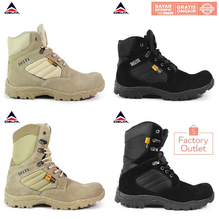 BEST SELLER !! SEPATU SAFETY BOOTS PRIA DELTA CORDURA TACTILCAL SEPATU UJUNG BESI CREAM-HITAM