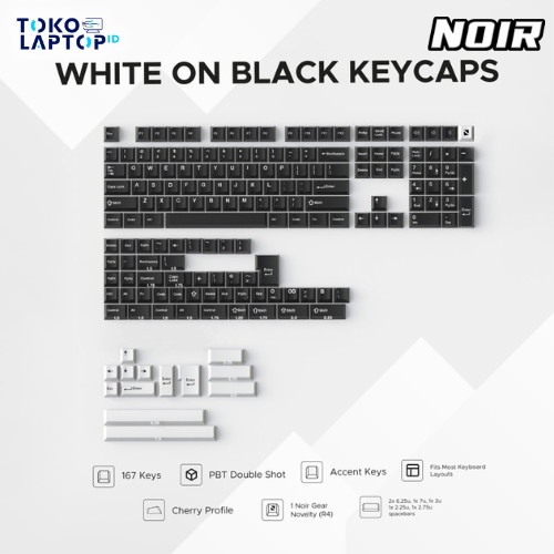Noir White on Black Keycaps PBT Doubleshot Cherry Profile Keycap Set