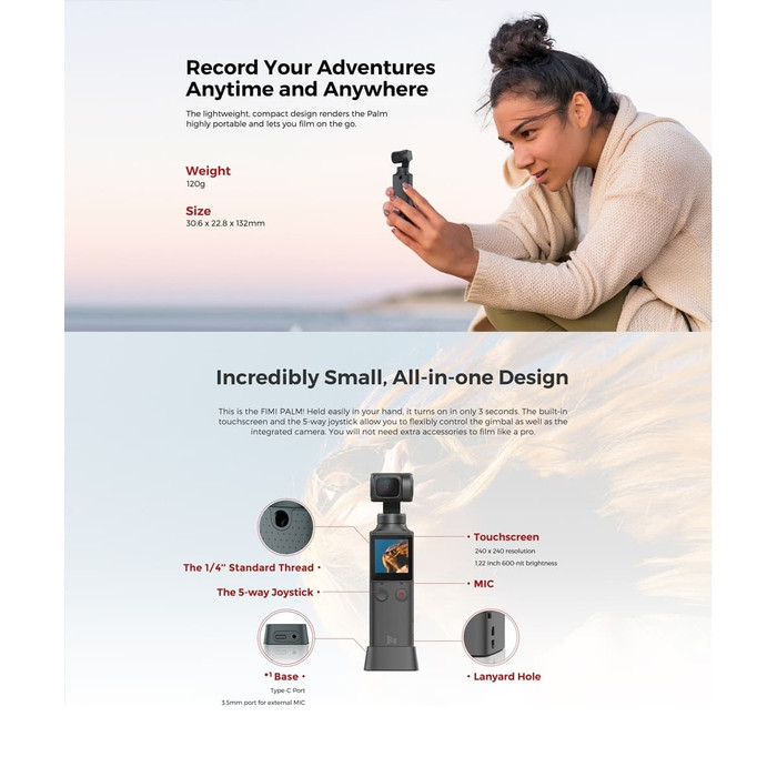 Xiaomi FIMI Palm 3-Axis 4K Handheld Gimbal Pocket Wi-Fi Bluetooth