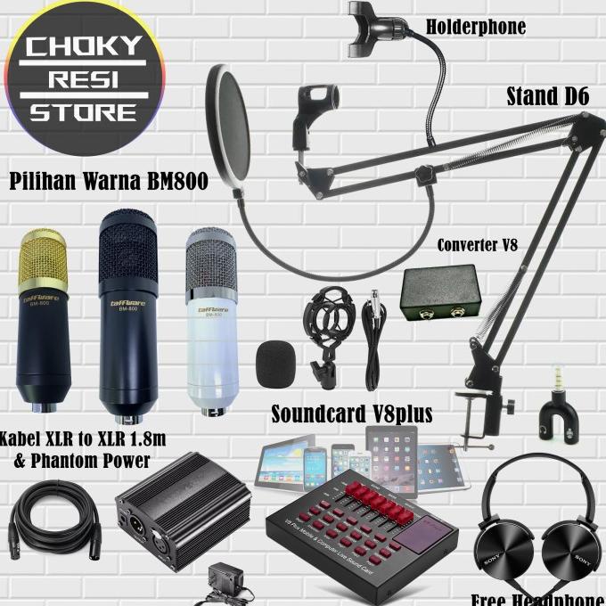 Paket Microphone BM800 Fullset Soundcard V8plus Phantom Power 48v choky73 Diminati Banget