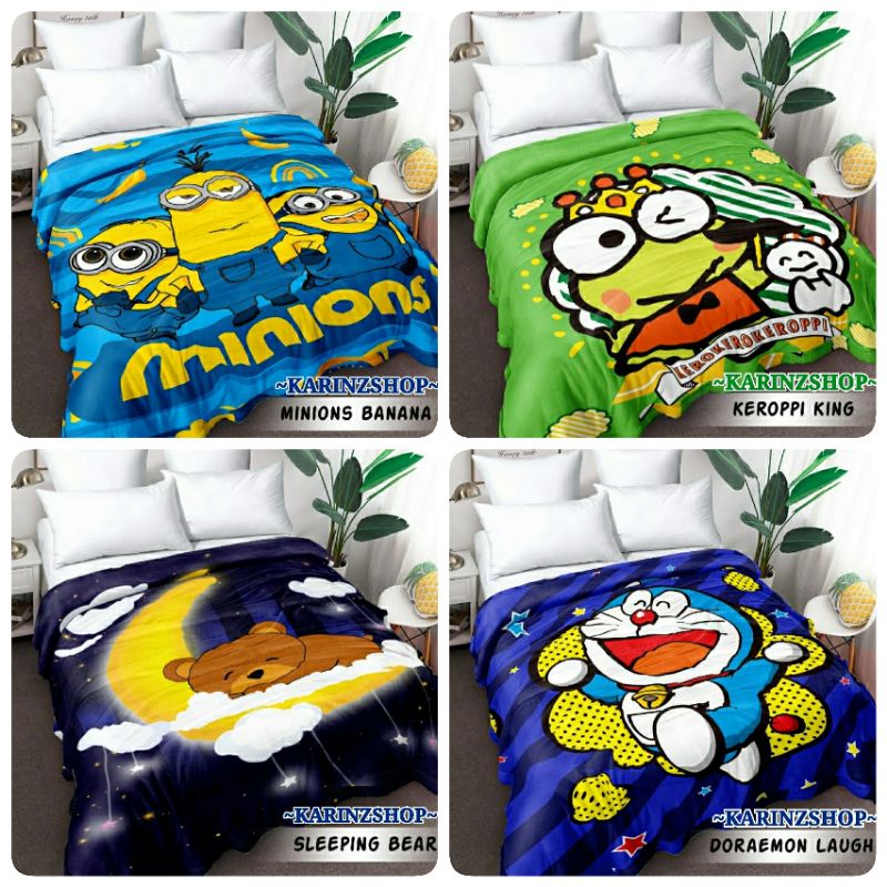 Selimut Internal 160x200 Doraemon Laugh/Minions Banana/Keroppi King/Sleeping Bear