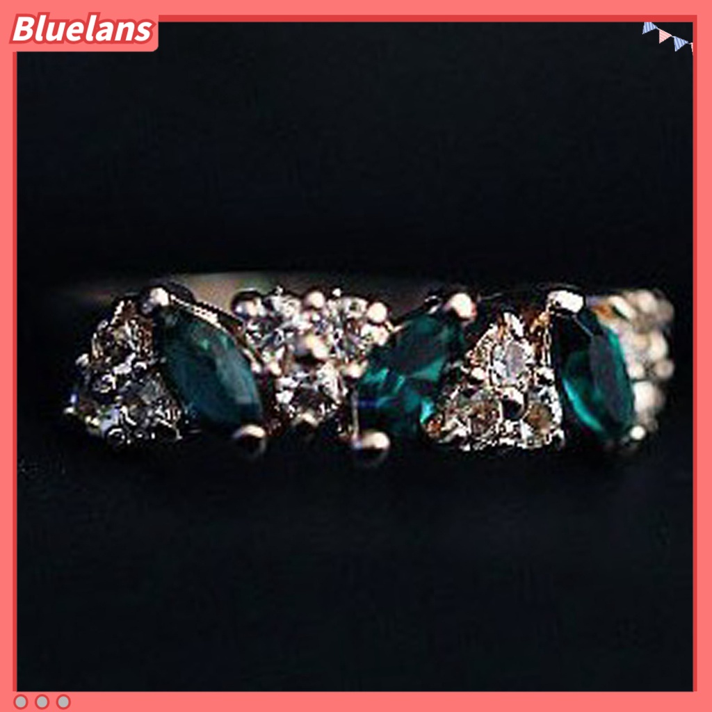 Bluelans Cincin Bahan Alloy Hias Permata Imitasi Warna Hijau Untuk Wanita