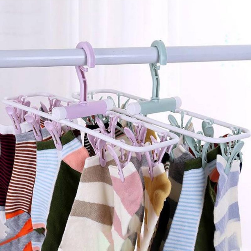 Gantungan Jemuran Baju Lipat Kaos Kaki Pakaian Dalam 12 Pcs Jepitan Travel Hanger Foldable Bayi