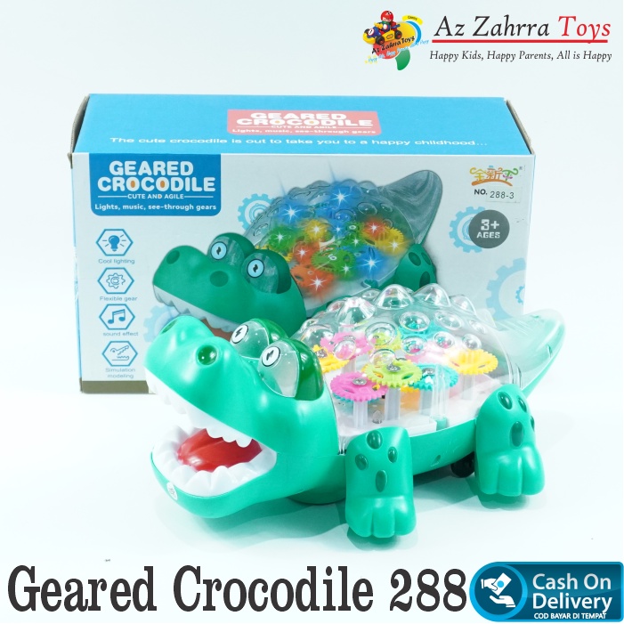 Mainan Anak Edukasi Buaya Transparan Led Plastik Geared Crocodile 288