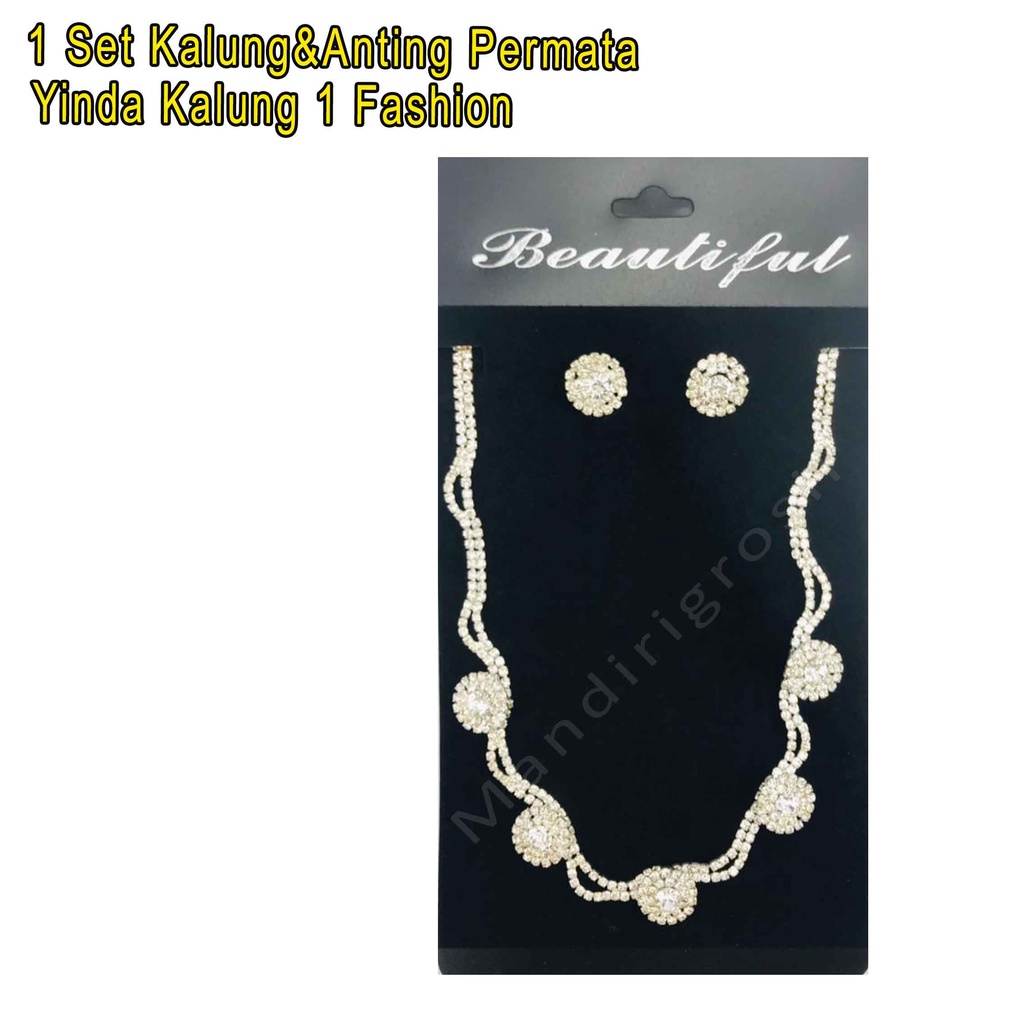 1 Set Kalung&amp;Anting Permata *Yinda Kalung 1 * Kalung Fashion * Aksesoris