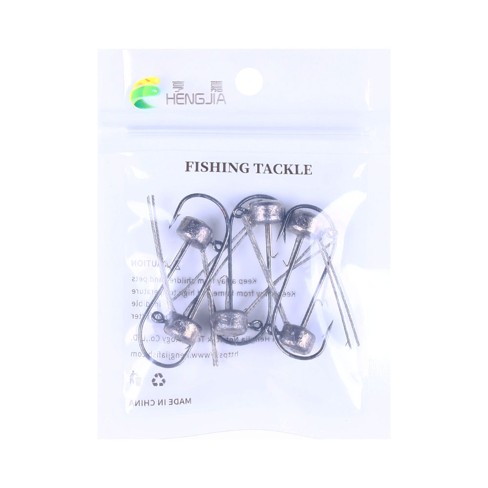 HENGJIA 6PCS Umpan Pancing 3.5g 5.6g 6.5g Silver Jig Head Kait Cylindrical Fishing Hooks for Soft Lure Carbon Steel Fishing Hooks