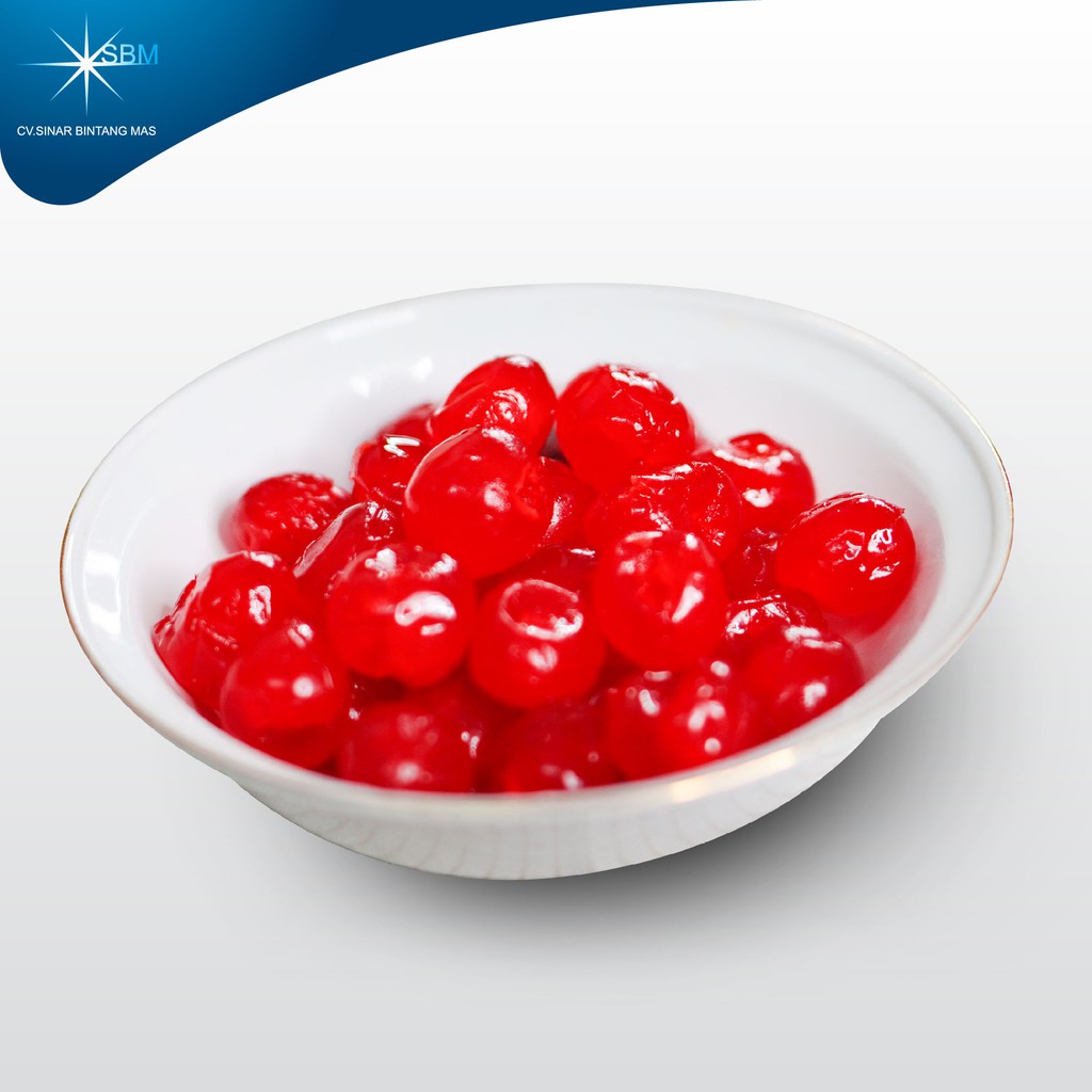 

Buah Ceri Merah Glace Tanpa Tangkai Cherries Bahan Hiasan Kue Cherry 70Pcs