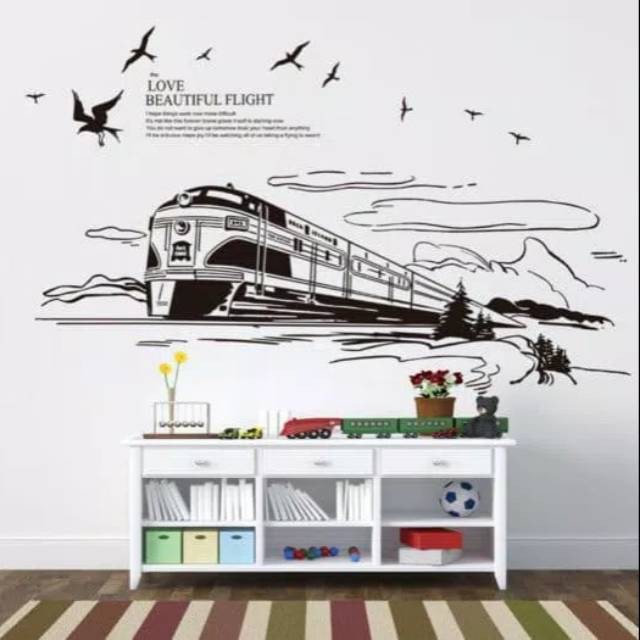 Stiker Dinding 60x90cm Motif Karakter Lukisan Sketsa Kereta Api Dekorasi Office Kantor Shopee Indonesia