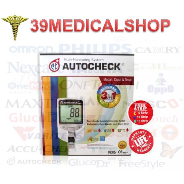 ALAT AUTOCHECK 3 IN 1 (ALAT CEK GULA, KOLESTEROL, ASAM URAT) / ALAT AUTOCHECK GLUCARE GLUCOSE - ALAT CEK GULA AUTO CHECK