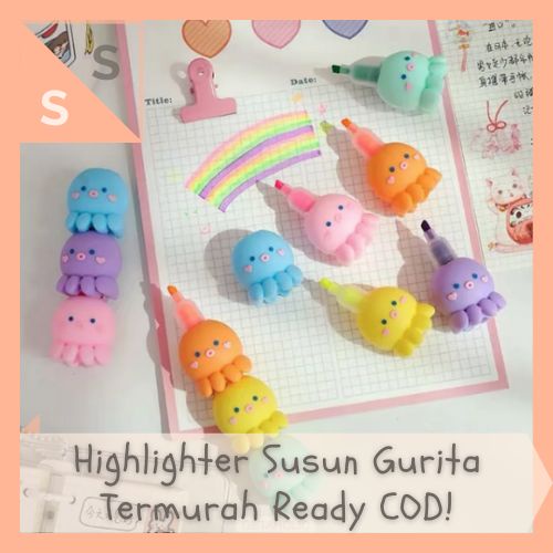 

[simplyshop] Cute Octopus Stackable Highlighter Marker Pen / Spidol Warna Penanda Kertas Pastel Susun Baby Gurita Kartun Lucu Warna Premium Import Korea Harga Grosir Ready COD