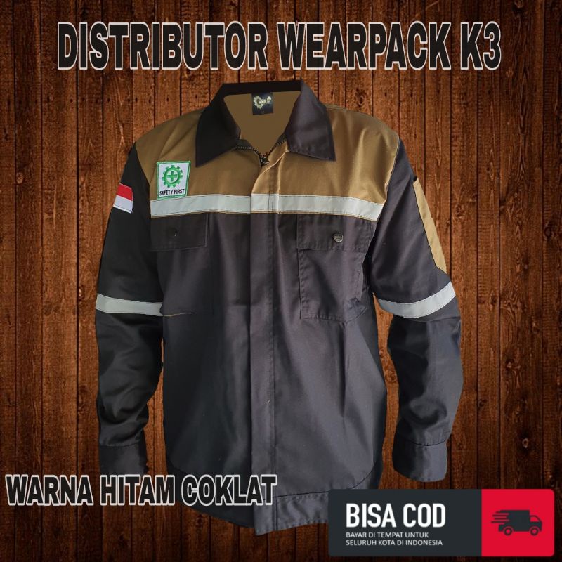 Wearpack Safety Atasan/ Hitam Coklat/ Kemeja Kerja Lapangan/ proyek / APD K3/ Safety First