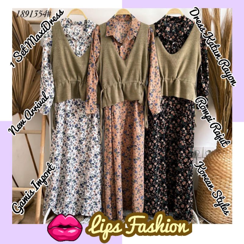 gamis / maxidress / longdress satu set vest rompi import bangkok bagus murah Korean style busui
