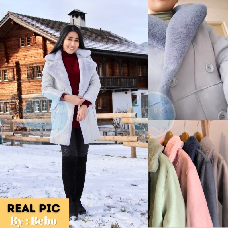 Coat Bulu Korea bahan Suede Wanita untuk Winter