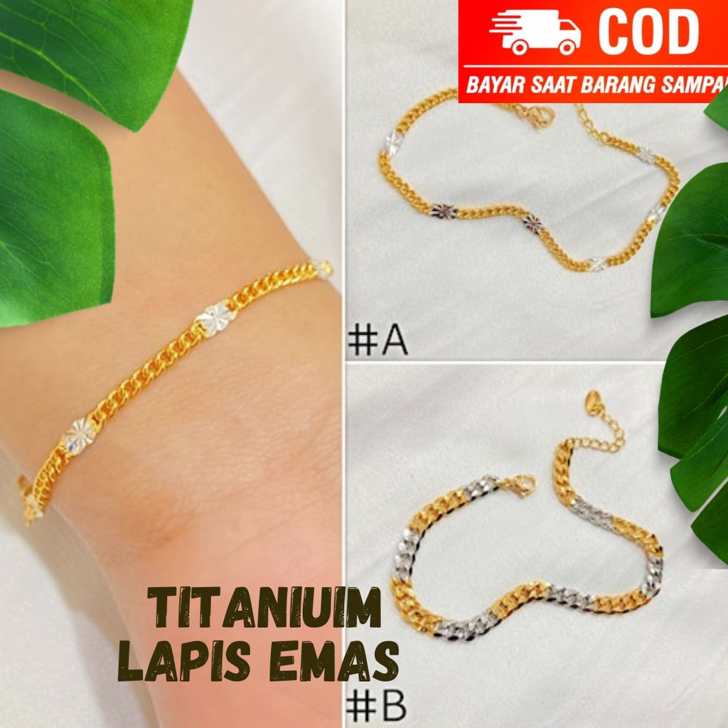 Gelang Tangan Rante wanita//gelang tangan Titanium Lapis Emas