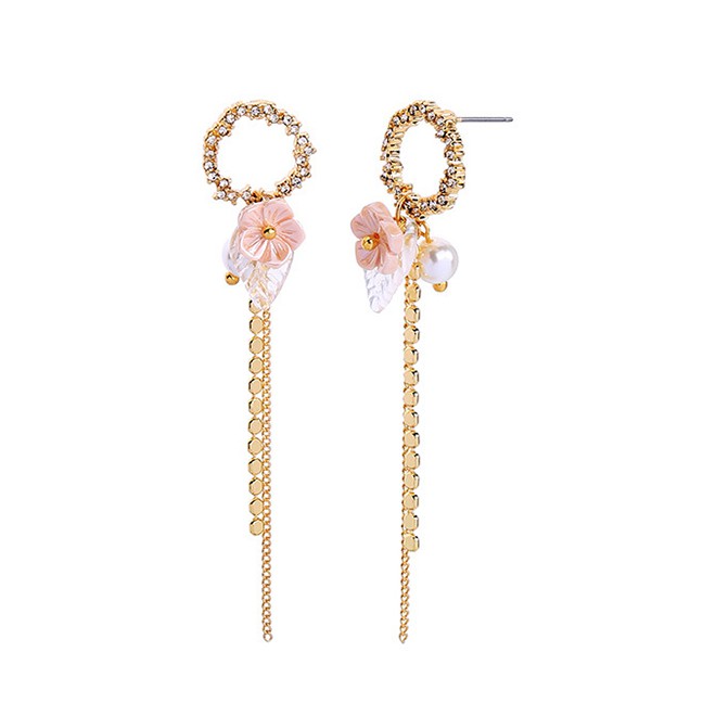 LRC Anting Tusuk Fashion Gold Diamond Resin Flower Tassel Earrings F55556