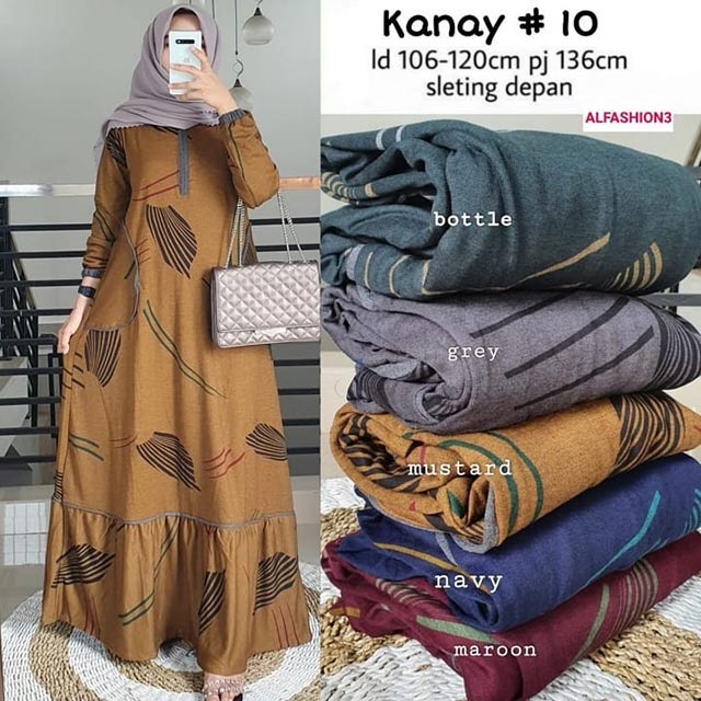 Gamis Wanita Calvin Jeans Diana Busui Tebal Melar Nyaman di Pakai Fane Levila Gamis Muslim Kekinian-KANAY 10 MUSTARD