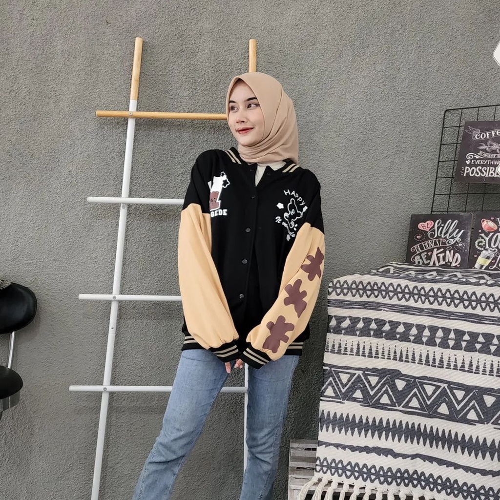 V VENGEDE 2XL 3XL Jacket Varcity Baseball Oversize | Outerwear Wanita Terbaru Fashion Terkini Korean Style