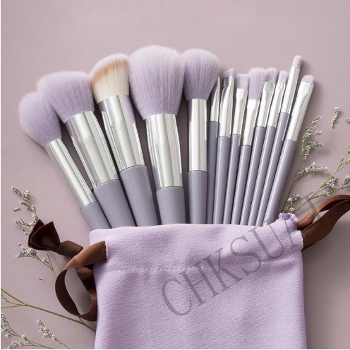 13pcs / Set Brush Kabuki Bulu Lembut Untuk Foundation / Blush On / Bedak / Eyeshadow