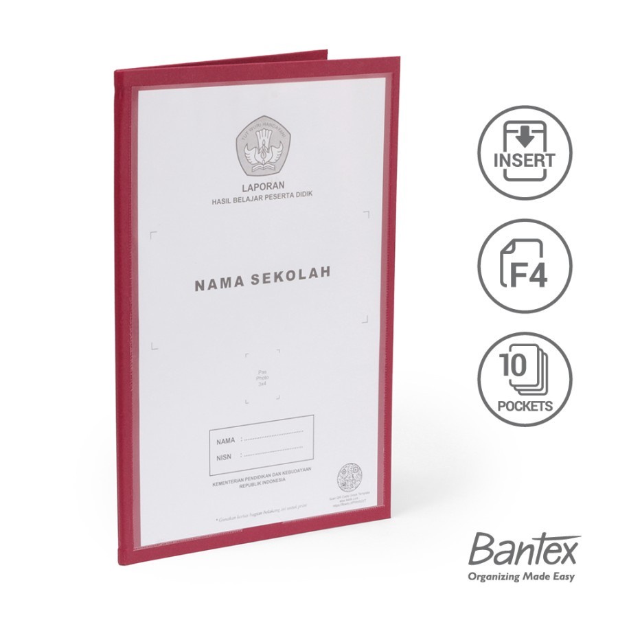 MAP IJAZAH RAPORT | BANTEX MAP RAPORT FOLIO 10 POCKET MAROON 1021I 14