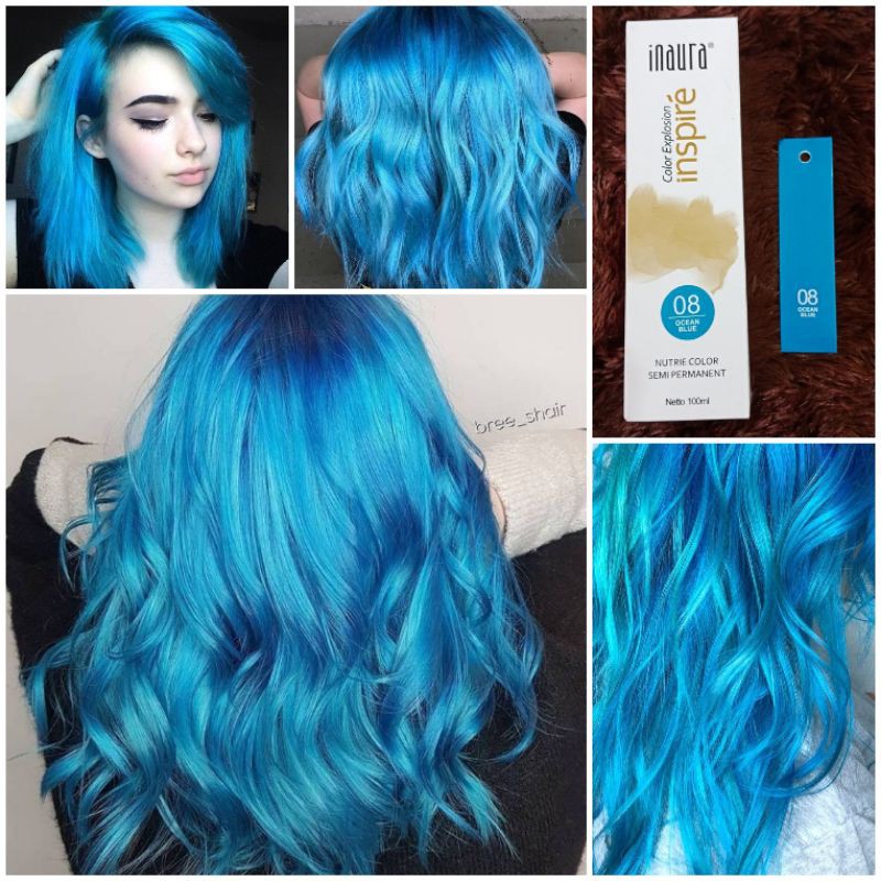 Inaura Color Explosion Inspire Ocean Blue 100ml Cat Rambut Warna Biru Laut Muda Aqua Hair Dye Semi P