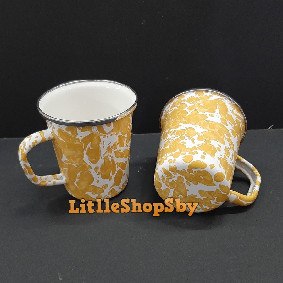 Latte Mug Cangkir Gelas Enamel Kuning Blirik Loreng