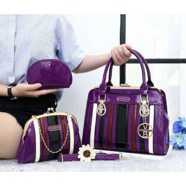 Tas Vb behel Gloria 0867 (3in1) wanita branded glossy fashion import