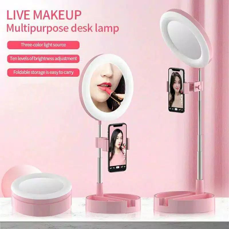 Kaca Ring Light G3 led Tripod Make Up Phone Holder Stand Hp