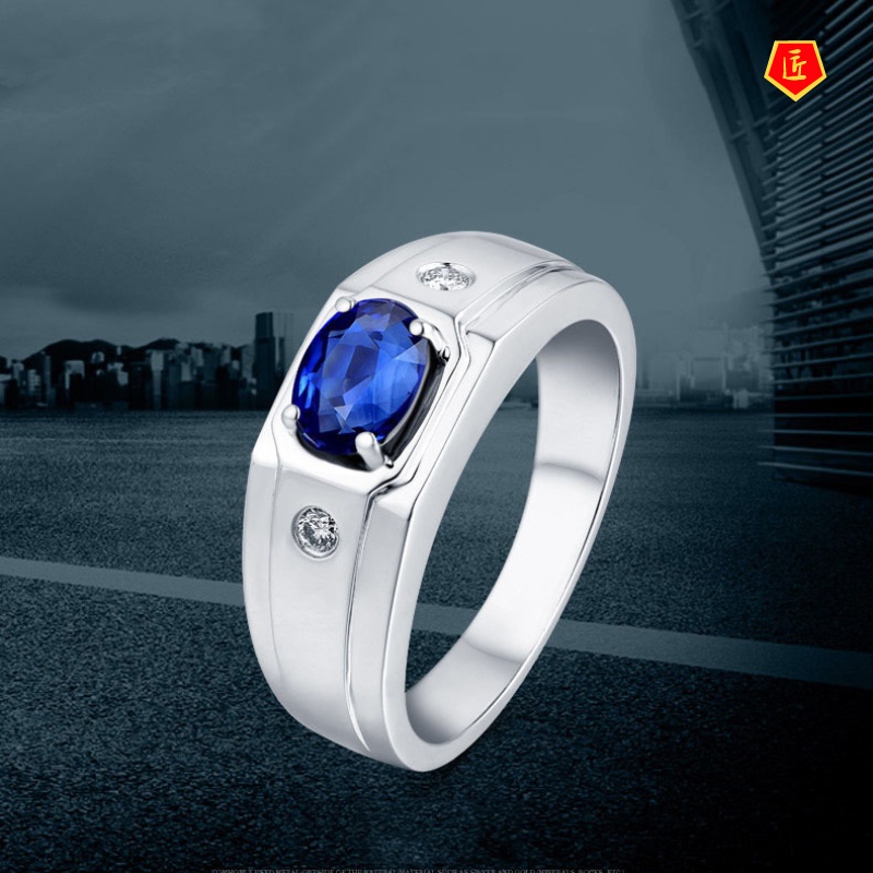 [Ready Stock]Female Silver Korean Style Simple Sapphire Platinum Ring
