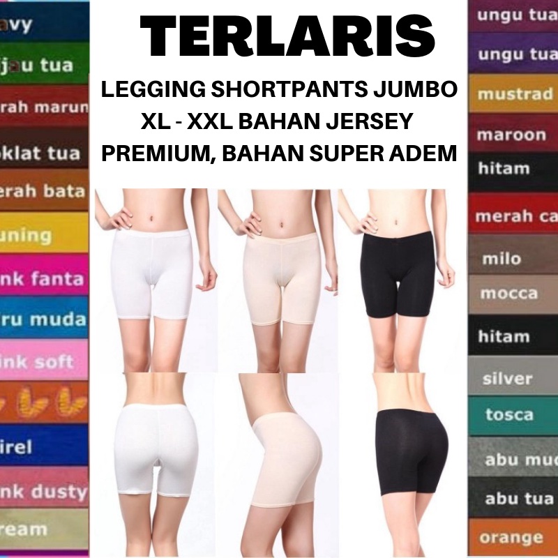DISKON MURAH - Legging Short Pants Wanita Dewasa XL-3XL Jersey Tebal Polos Leging Street Dalaman Wan