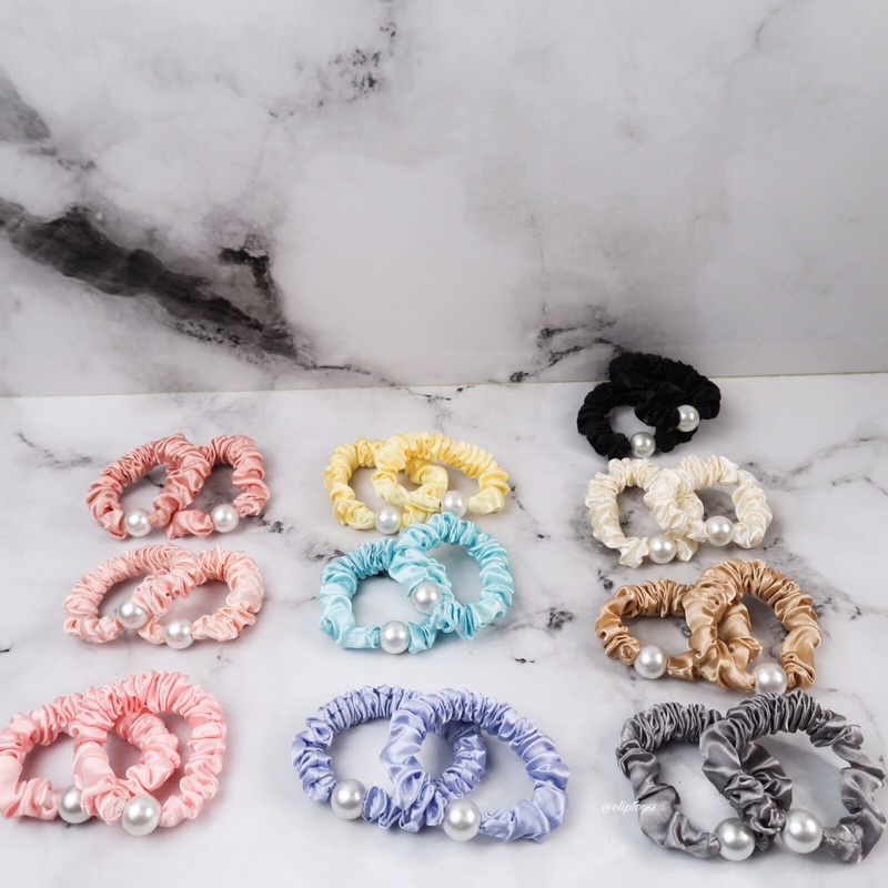 IKAT RAMBUT SCRUNCHIE MUTIARA KOREA PREMIUM TAHAN LAMA TERMURAH BEST SELLER