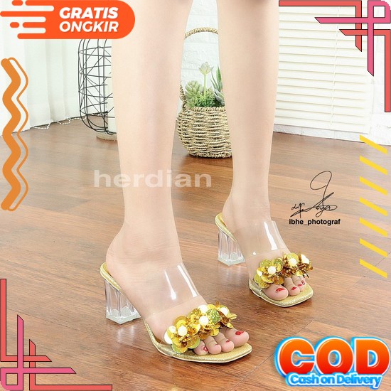 Chain Heels | Sandal Heels Wanita Hak Tahu Chunky 3 Cm Jepit Akesoris Rantai Terbaru | Sendal Heels 