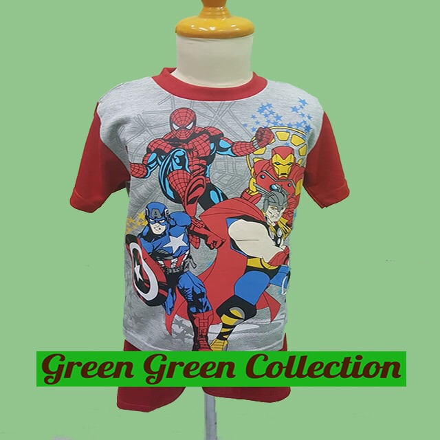 Baju Tidur Piyama Kaos Anak Premium Avengers Abu