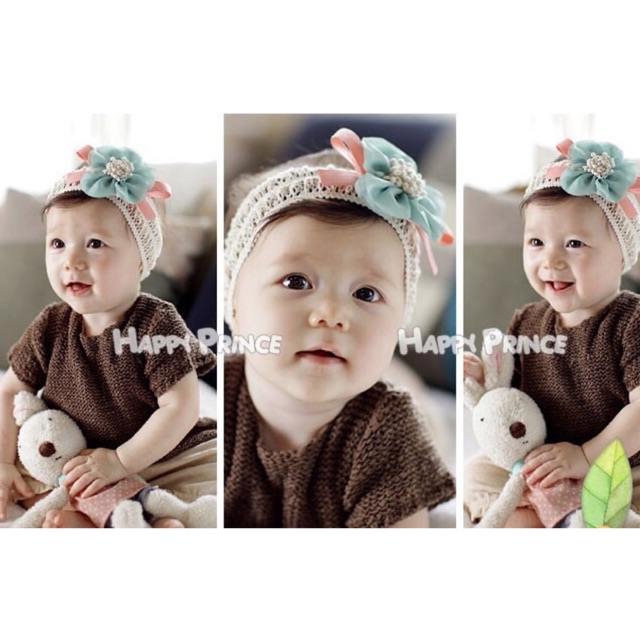 Bando Pita/Headband Bayi Green Pinky Flower