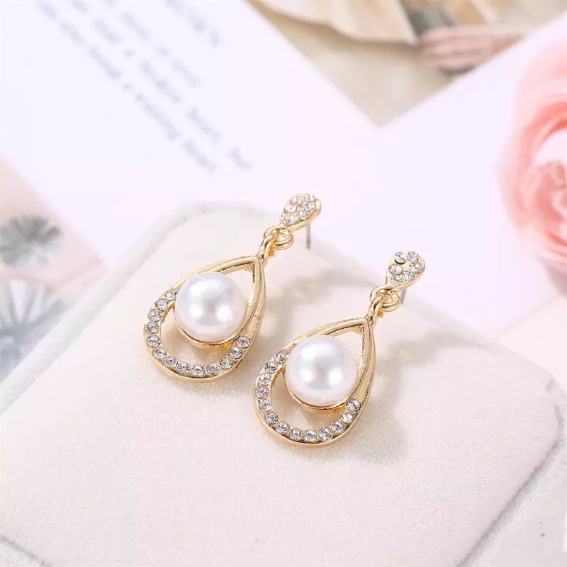 Set Kalung Anting Mutiara Wanita Korea Model Tetesan Air Fashion Aksesoris Dalika