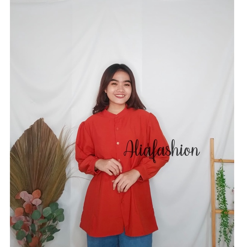 REVA BLOUSE CRINKLE/KEMEJA BLOUSE/ATASAN WANITA/Oneck Longsleeve/KEMEJA POLOS