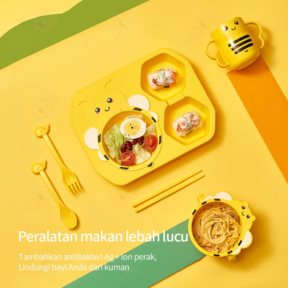 Lacoo Tempat alat piring makan bayi anak BPA free Peralatan makan bayi motif lebah lucu