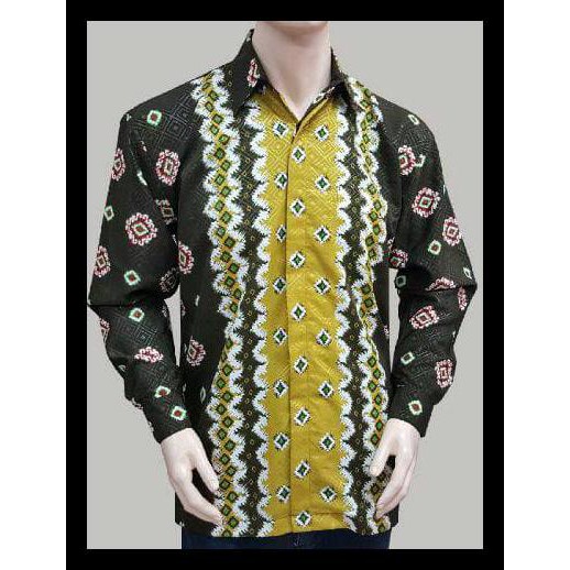 Order-Kirim Kemeja Batik . Hem Batik Lengan Panjang Motif Jumputan. Batik Solo - Biru, L
