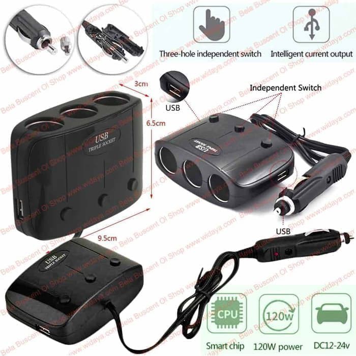 Top Quality Lighter Splitter 3 Cabang Pemantik dengan Saklar On Off