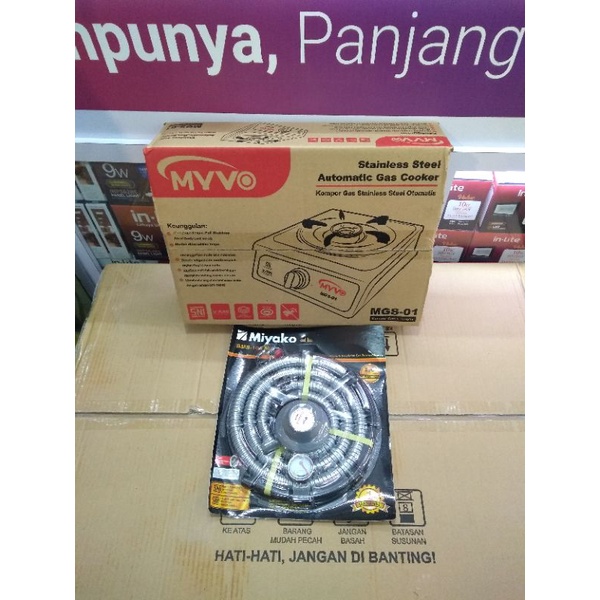 Paket Kompor Gas 1 Tungku Stainless + Regulator Set Miyako