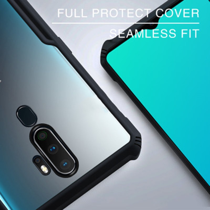 Case Oppo A9 2020 Armor Fushion Transparent Casing + Tempered Glass Full Layar dan Skin Carbon